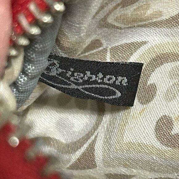 Vintage Brighton Raj Square Red Leather Crossbody Hand Bag Small Ivory Beads - Picture 8 of 9